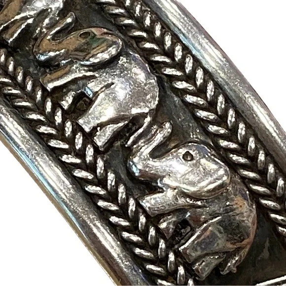 Vintage Sterling 925 elephant pave cuff bracelet Bali 80s good luck trunks up - Picture 3 of 10